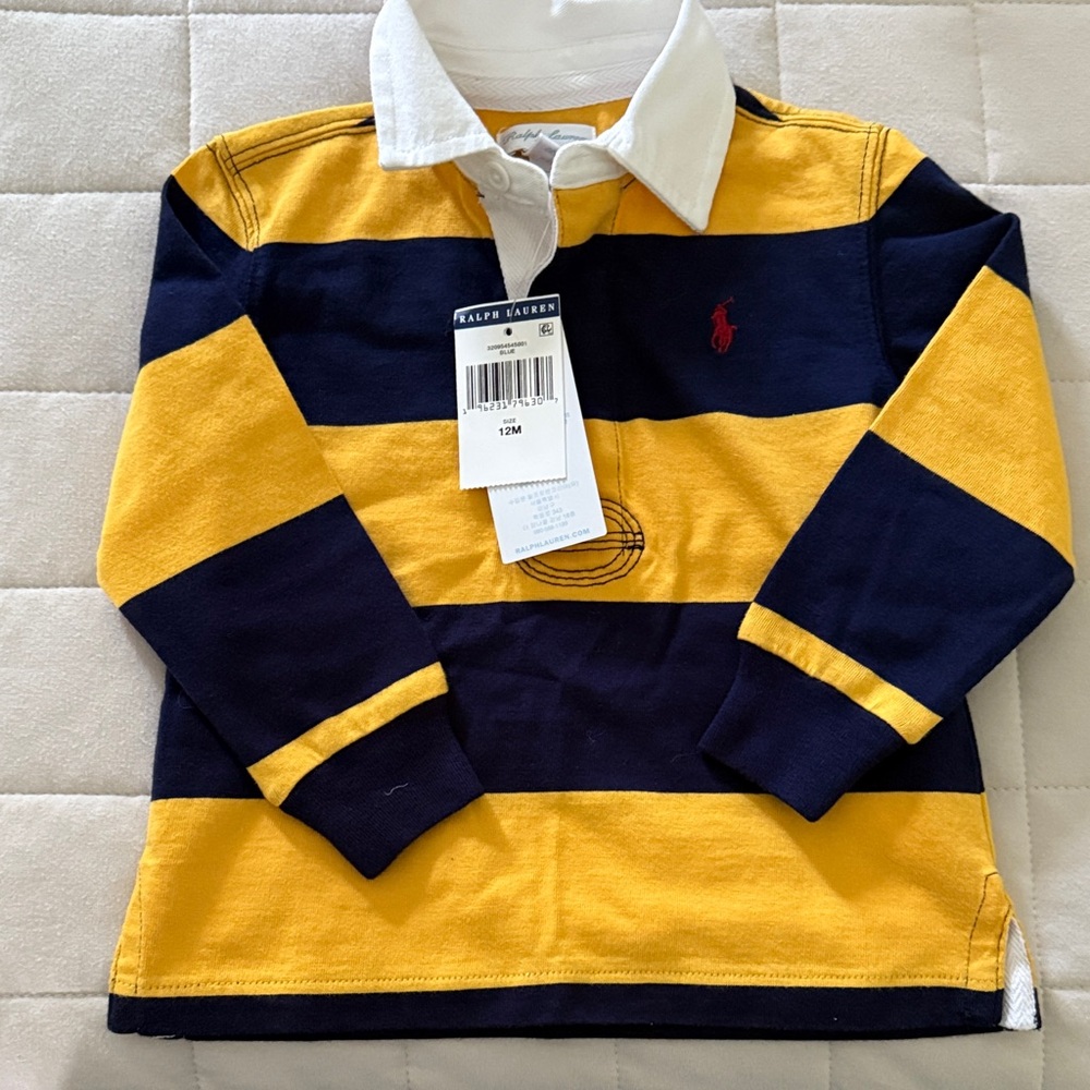 Ralph Lauren Kids Polo in Navy and Gold Stripes